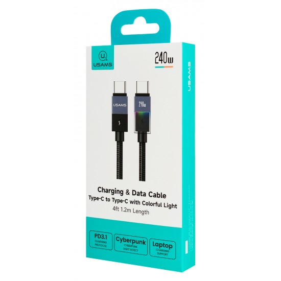 USAMS καλώδιο USB-C SJ775, 240W, 480Mbps, 1.2m, μαύρο