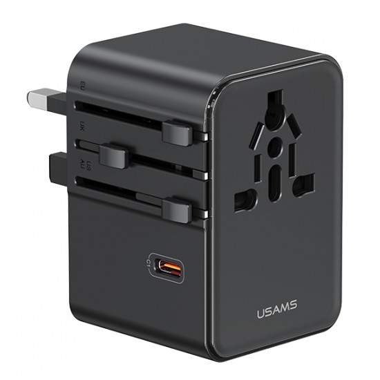 USAMS φορτιστής/αντάπτορας πρίζας CC310, 2x USB & 3x USB-C, universal, 70W, μαύρος
