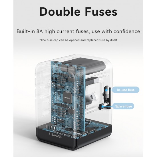 USAMS φορτιστής/αντάπτορας πρίζας CC310, 2x USB & 3x USB-C, universal, 70W, μαύρος