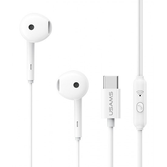 USAMS earphones με μικρόφωνο SJ771, USB-C σύνδεση, 1.2m, λευκά