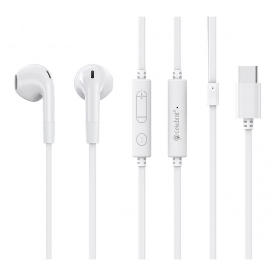 CELEBRAT earphones με μικρόφωνο G39, USB-C σύνδεση, 14mm, 1.2m, λευκά