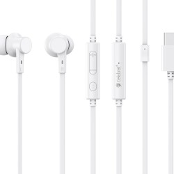 CELEBRAT earphones με μικρόφωνο G40, USB-C σύνδεση, 10mm, 1.2m, λευκά