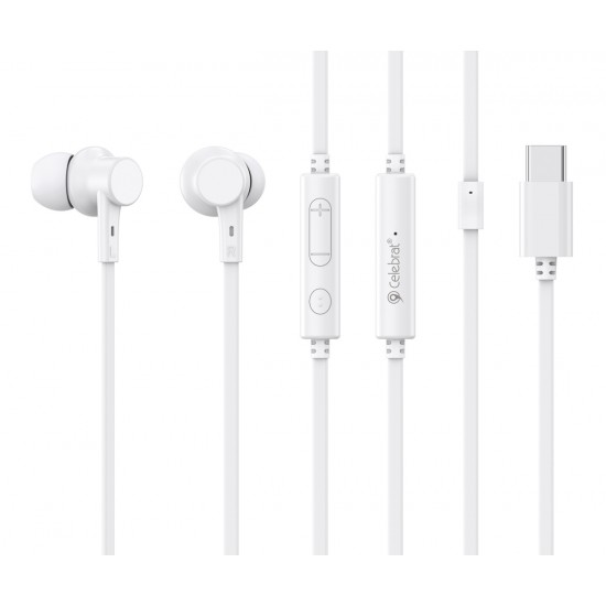 CELEBRAT earphones με μικρόφωνο G40, USB-C σύνδεση, 10mm, 1.2m, λευκά