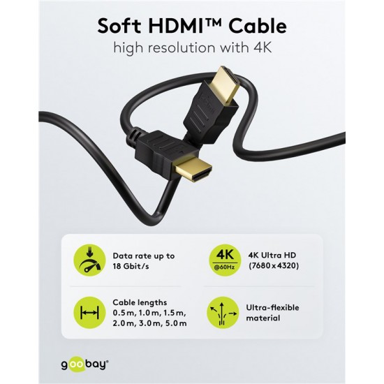 GOOBAY καλώδιο HDMI 80104 με Ethernet, soft, 4K/60Hz, 18 Gbps, 3m, μαύρο