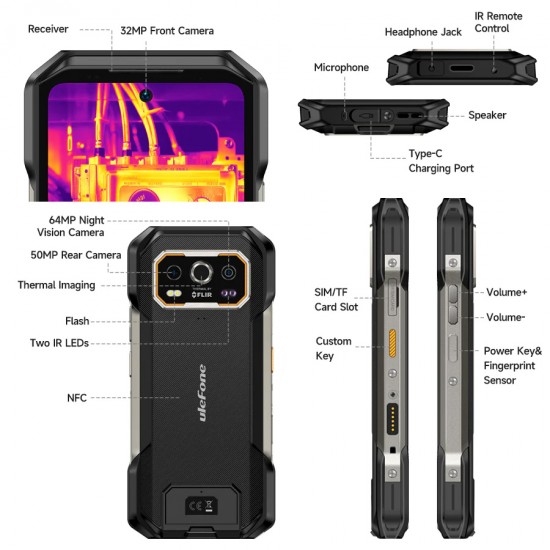 ULEFONE smartphone Armor 27T Pro Plus, 6.78", 12/256GB, 5G, 10600mAh, FLIR 3.5, IP68/IP69K, μαύρο