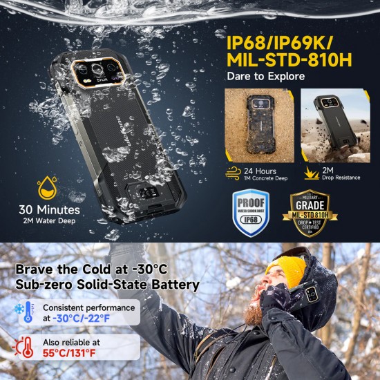ULEFONE smartphone Armor 27T Pro Plus, 6.78", 12/256GB, 5G, 10600mAh, FLIR 3.5, IP68/IP69K, μαύρο