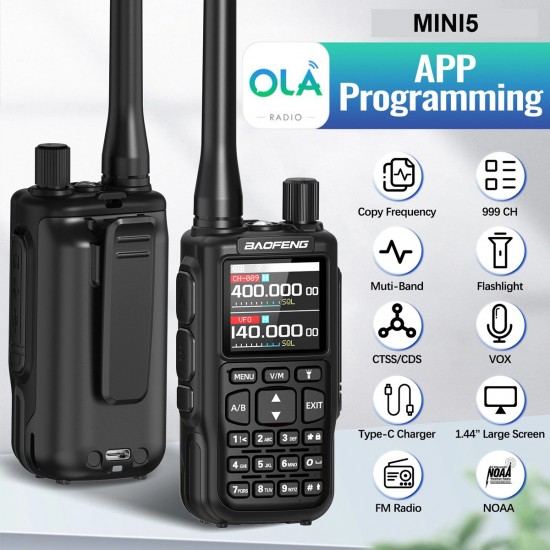 BAOFENG ασύρματος πομποδέκτης MINI-5, UHF/VHF, 5W/2W, μαύρος