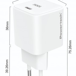 POWERTECH φορτιστής τοίχου PT-1612, USB-C, 100W, GaN, AVS, λευκός