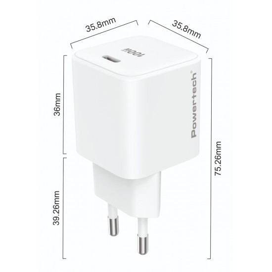 POWERTECH φορτιστής τοίχου PT-1612, USB-C, 100W, GaN, AVS, λευκός