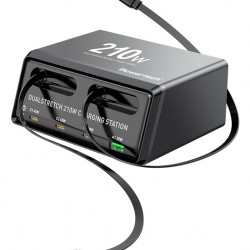 POWERTECH σταθμός φόρτισης PT-1623, USB/3x USB-C/2x USB-C καλώδια, GaN, 160W, μαύρος