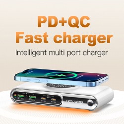 POWERTECH σταθμός φόρτισης PT-1624, 2x USB/2x USB-C/wireless, 72W, λευκός