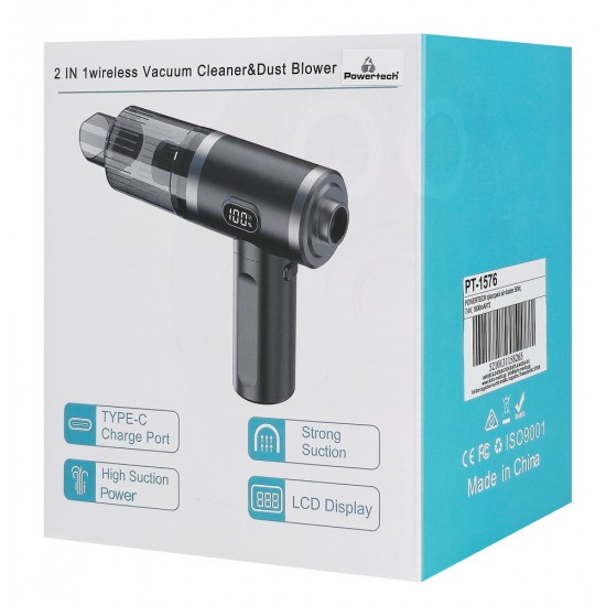POWERTECH 2 σε 1 σκουπάκι χειρός & air duster PT-1576, 50W, 3600mAh, μαύρο