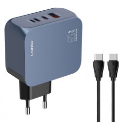 LDNIO φορτιστής τοίχου Q7 με καλώδιο USB-C, USB/Lightning/2x USB-C, GaN, 65W, μπλε