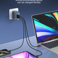 LDNIO φορτιστής τοίχου Q7 με καλώδιο USB-C, USB/Lightning/2x USB-C, GaN, 65W, μπλε