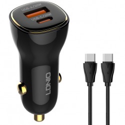 LDNIO φορτιστής αυτοκινήτου C103 με καλώδιο USB-C, USB/USB-C, 60W, μαύρος