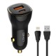 LDNIO φορτιστής αυτοκινήτου C103 με καλώδιο Lightning, USB/USB-C, 60W, μαύρος