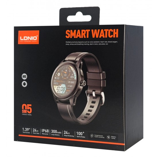 LDNIO smartwatch SW05, heart rate, 1.39" TFT, lP68, μαύρο