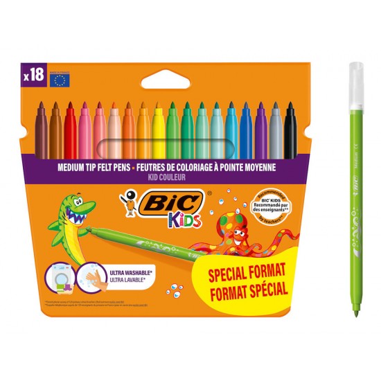 BIC σετ χρωματιστών μαρκαδόρων Kid Couleur, ultra washable, 18τμχ