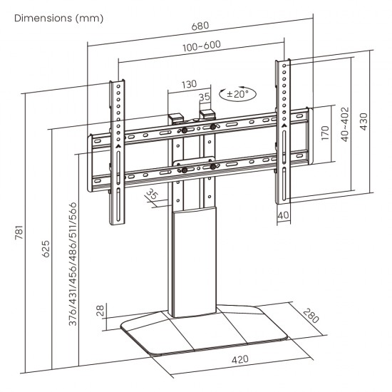 BRATECK επιτραπέζια βάση τηλεόρασης LDT03-29LD, 32-77", έως 40kg