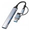 POWERTECH USB hub PTR-0206, 4x θυρών, USB 3.0, 5Gbps, USB & USB-C σύνδεση, γκρι