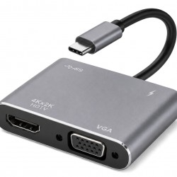 POWERTECH docking station CAB-UC101, 4 θυρών, USB-C, 4K, 100W, γκρι