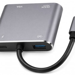 POWERTECH docking station CAB-UC101, 4 θυρών, USB-C, 4K, 100W, γκρι