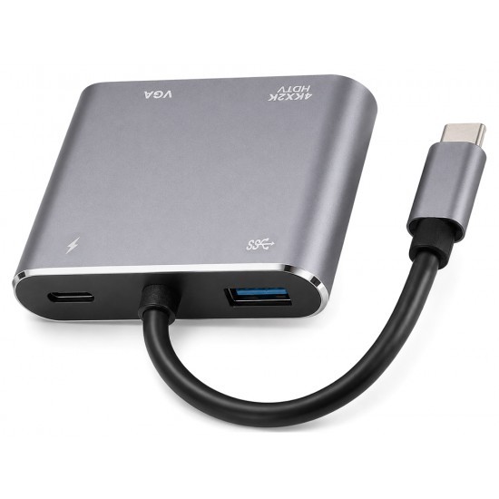 POWERTECH docking station CAB-UC101, 4 θυρών, USB-C, 4K, 100W, γκρι