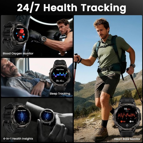KOSPET smartwatch TANK T4C, heart rate, 1.5" AMOLED, GPS, 5 ATM & IP69K, με φακό, μαύρο