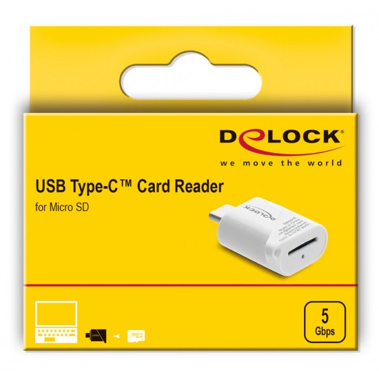 DELOCK card reader 91427 για micro SD, USB-C σύνδεση, 5Gbps, λευκό