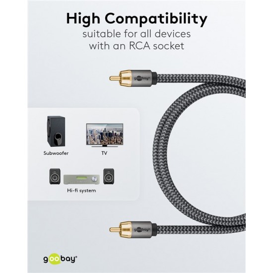 GOOBAY καλώδιο ήχου RCA σε RCA 65298, 5m, μαύρο/ασημί