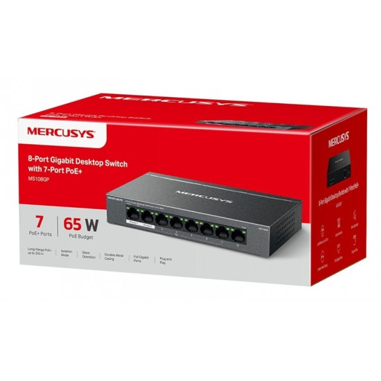 MERCUSYS Desktop Switch MS108GP, 8x 10/100/1000 Mbps, PoE+, V.1.20