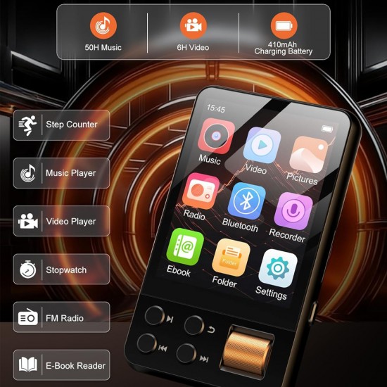RUIZU MP3 player M19 με οθόνη αφής 2.4", 32GB, Bluetooth, μαύρο