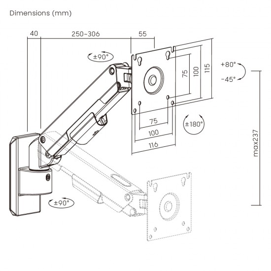 BRATECK επιτοίχια βάση οθόνης LDA113-111, 17-32", έως 9kg