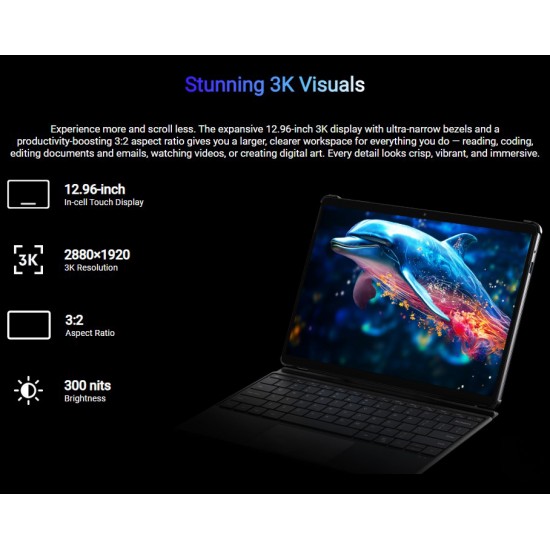 CHUWI tablet Hi10 Max με πληκτρολόγιο/θήκη, 12.96", 12/512GB, Windows 11 Pro, 4820mAh, γκρι