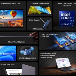 CHUWI tablet Hi10 Max με πληκτρολόγιο/θήκη, 12.96", 12/512GB, Windows 11 Pro, 4820mAh, γκρι
