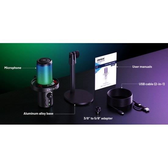 CMTECK επιτραπέζιο μικρόφωνο XM560, καρδιοειδές, USB/USB-C, RGB LED, μαύρο