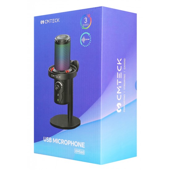 CMTECK επιτραπέζιο μικρόφωνο XM560, καρδιοειδές, USB/USB-C, RGB LED, μαύρο
