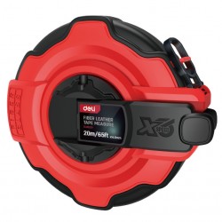 DELI μετροταινία DL9920Y με μηχανισμό αναδίπλωσης, fibreglass ταινία, 20m/65ft x 14.5mm