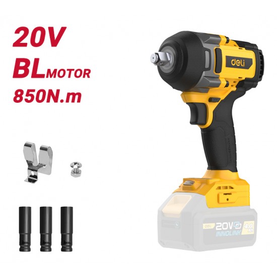 DELI κρουστικό μπουλονόκλειδο μπαταρίας DC234Z, Brushless, 20V, 850N.m, 1/2"