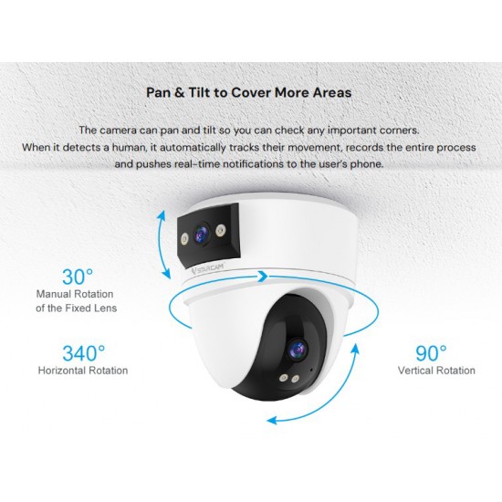 VSTARCAM smart κάμερα CS2DR, 3MP, dual lens, WiFi, PTZ, SD