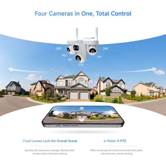 VSTARCAM smart ηλιακή κάμερα AG623FR, four-lens, 3MP, 4G, SD, PTZ, IP66