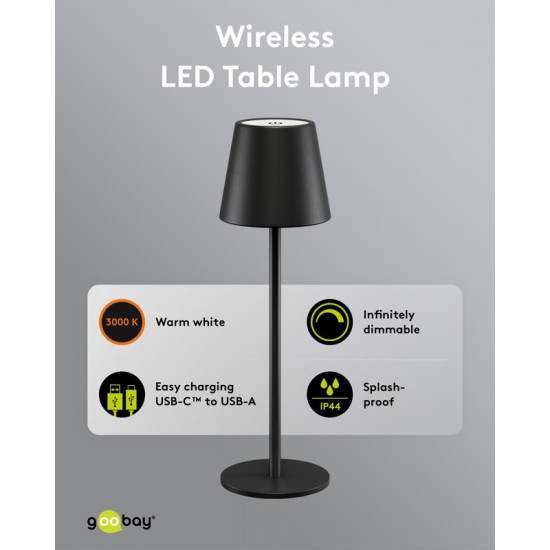 GOOBAY επιτραπέζιο φωτιστικό 77673, 3000K, dimmable, επαναφορτιζόμενο, μαύρο
