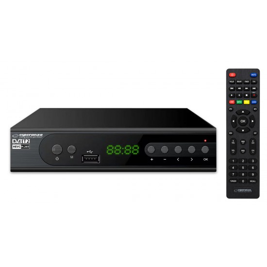 ESPERANZA ψηφιακός δέκτης EV106R, DVB-T2, Full HD, MPEG-4, H.265/HEVC, με PVR