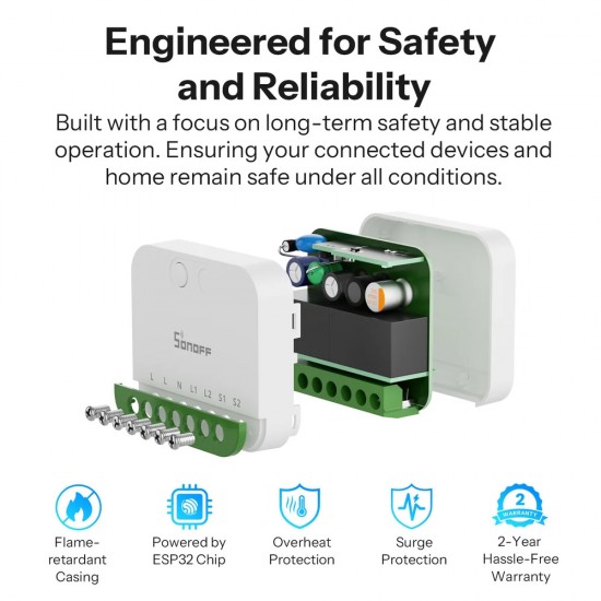 SONOFF smart διακόπτης MINI DUO, 2 κανάλια, WiFi, συμβατός με Matter, 16A, λευκός