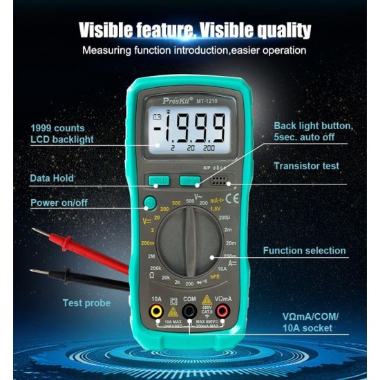 PROSKIT ψηφιακό πολύμετρο MT-1210, μέτρηση AC/DC
