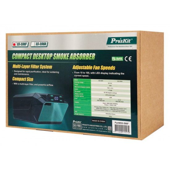 PROSKIT σταθμός απορρόφησης καπνού SS-598F, 24W, 160L/min, με φίλτρο HEPA & άνθρακα