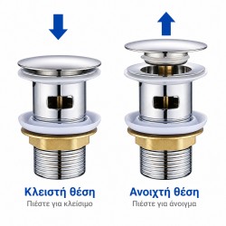 BRUNO βαλβίδα νιπτήρα Pop Up BRN-0315, 1-1/4", ανοξείδωτο ατσάλι, χρωμέ