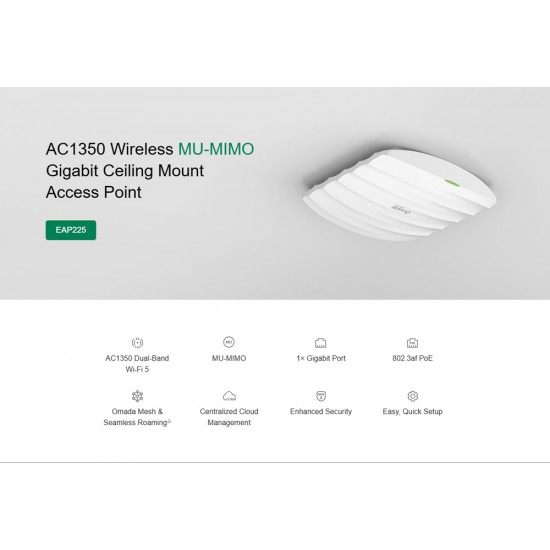 TP-LINK access point EAP225, AC1350 MU-MIMO, οροφής, V4.20