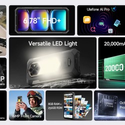 ULEFONE smartphone RugKing 5 Pro, 6.78", 8/256GB, 20000mAh, IP68/IP69K/MIL-STD-810H, μαύρο