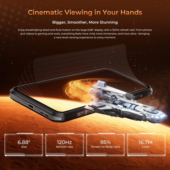OUKITEL smartphone WP68 Air, 6.88", 12/512GB, 5G, 8000mAh, IP68/IP69K/MIL-STD-810H, πορτοκαλί